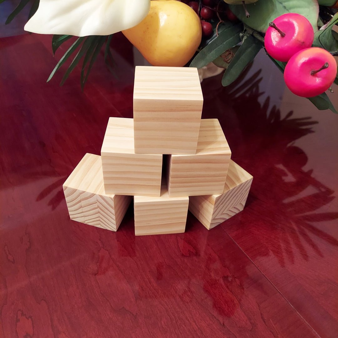 Party Prop/Decor - 6 Unfinished Solid Wood Blocks/Cubes For Baby Shower  Activity/Wedding/School Projects, 2.25