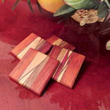 Load image into Gallery viewer, Coasters: Wooden With Spiral Inlays - Made From Exotic African Padauk, Walnut and Maple Woods (Style A2)