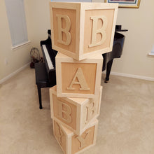 Load image into Gallery viewer, Party Prop - Baby Shower Block Letters And Numbers/Large Wooden Alphabet And Number Blocks (All Four Sides Framed &amp; Lettered/Numbered), 14&quot; x 14&quot;