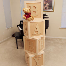 Load image into Gallery viewer, Party Prop - Baby Shower Block Letters And Numbers/Large Wooden Alphabet And Number Blocks (All Four Sides Framed &amp; Lettered/Numbered), 14&quot; x 14&quot;