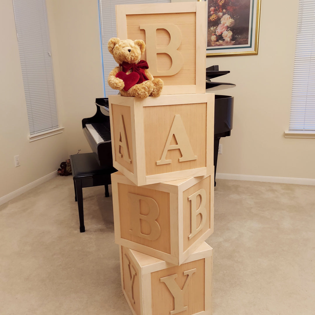 Party Prop - Baby Shower Block Letters And Numbers/Large Wooden Alphabet  And Number Blocks (All Four Sides Framed & Lettered/Numbered), 14 x 14