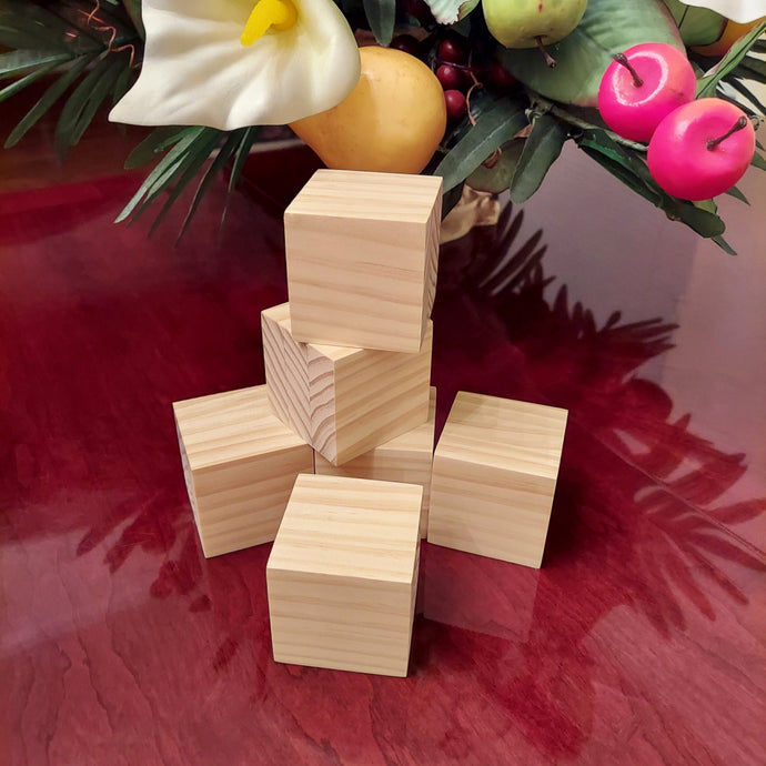 Party Prop/Decor - 6 Unfinished Solid Wood Blocks/Cubes For Baby Shower Activity/Wedding/School Projects, 2.25