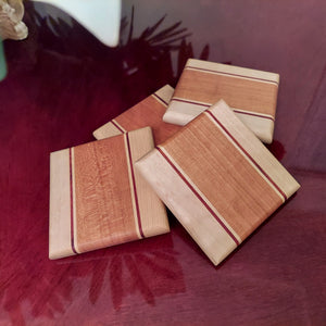 Coasters: Wooden - Made From Natural Cherry, Maple And Exotic African Padauk Woods (Style H)