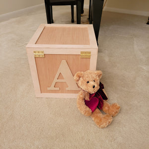 Party Prop - Baby Keepsake Memory Box/Kids Wooden Storage Box (All Four Sides Framed & Lettered), 14" x 14"