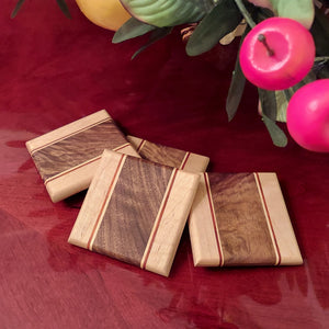 Coasters: Wooden - Made From Walnut, Maple And Exotic African Padauk Woods (Style J)
