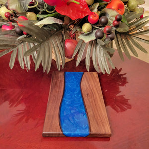 Cheese Board/Tray - Classic Walnut And Cobalt Blue Resin